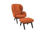 Ohrensessel FLEXLUX "Adria Designsessel, Loungesessel", orange (burned orange), B:78cm H:100cm T:96cm, 85% Polyester/15%Polyamide, Sessel, Ohrensessel, Stil & Komfort, organische Form, Fuß Holz schwarz