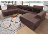Wohnlandschaft DOMO COLLECTION "BRANDON whlw. mit Sitztiefenverstellung, whlw. Nierenkissen", braun (dunkelbraun), B:359cm H:80cm T:228cm, Kunstleder SOFTLUX;Luxus-Microfaser in Antikleder-Optik (100% Polyester);Luxus-Microfaser (100% Polyester), Sofas, Wohnlandschaft, mit Kopfteilverstellung, wahlweise Sitztiefenverstellung, U-Form