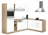 Winkelküche KOCHSTATION "KS-Eton", weiß (küche: weiß, korpus: eichefarben, arbeitsplatte: eichefarben), B:260cm T:190cm, Komplettküchen-Sets, Winkelküche, ohne E-Geräte, Stellbreite 260 x 190 cm