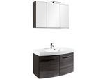 Badmöbel-Set WELLTIME "Florida", grau (grafitgrau, eiche rauchsilber), Kastenmöbel-Sets, Badmöbel-Set, Waschplatz Breite 100 cm und Spiegelschrank