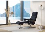 Relaxsessel STRESSLESS "View", blau (shadow blau paloma), B:91cm H:110cm T:85cm, Leder PALOMA: PALOMA ist ein durchgefärbtes Semianilin-Möbelleder mit natürlicher Narbung., Sessel, Relaxsessel, mit Hocker, mit Cross Base, Größe S, M & L, Holzakzent Braun