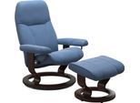 Relaxsessel STRESSLESS "Consul", blau (lazuli blau), B:72cm H:94cm T:70cm, Sessel, Relaxsessel, mit Hocker, mit Classic Base, Größe S, Gestell Braun