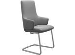 Polsterstuhl STRESSLESS "Laurel", grau (wild dove batick, chrom matt), B:58cm H:105cm T:60cm, Leder BATICK: BATICK ist ein leicht korrigiertes, durchgefärbtes und genarbtes Möbelleder, bei dem die meisten Unebenheiten und Spuren in der Regel entfernt wurden., Stühle, Polsterstuhl, High Back mit Armlehne, Größe L, mit Beinen aus Stahl in Chrom matt