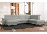 Wohnlandschaft SIT & MORE "Astoria U-Form", grau (hellgrau), B:329cm H:91cm T:225cm, 100% Polyester, Sofas, Wohnlandschaft, wahlweise mit motorischer Relaxfunktion