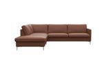 Ecksofa FLEXLUX "Fiore, L-Form", braun (old chesnut), B:266cm H:85cm T:225cm, 100% Echteder, Sofas, Ecksofa, schmale Armlehnen, Kaltschaum, Füße Alu