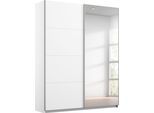 Schwebetürenschrank OTTO HOME "Kleiderschrank Schrank Garderobe Schlafzimmerschrank THANOS", weiß (alpinweiß mit spiegel), B:136cm H:197cm T:62cm, Holzwerkstoff, Schränke, Schwebetürenschrank, Optional mit Spiegel, Metall-Griffleisten alufarben MADE IN GERMANY