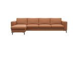 Ecksofa FLEXLUX "Fiore, L-Form", braun (modern cogna), B:295cm H:85cm T:159cm, 100% Echteder, Sofas, Ecksofa, breite Armlehnen, Kaltschaum, Füße Alu+schwarz