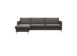 Ecksofa FLEXLUX "Fiore, L-Form, bequem und komfortabel durch hochwertigem Sitzaufbau", grau (warm mineral), B:247cm H:85cm T:92cm, 100% Echteder, Sofas, Ecksofa, schmale Armlehnen, Kaltschaum, Füße Alu