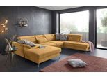 Wohnlandschaft SIT & MORE "Percy U-Form", gelb (mustard), B:343cm T:235cm, Sofas, Wohnlandschaft, 12 cm Fußhöhe, Sitztiefenverstellung, wahlweise in 2 Fußfarben