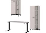 Büromöbel-Set GERMANIA "GW-Rovigo", beige (kaschmir, schwarz), B:318cm H:190cm T:80cm, Holzwerkstoff, Metall, Arbeitsmöbel-Sets, Büromöbel-Set, Schreibtisch elektrisch höhenverstellbar