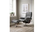 Relaxsessel STRESSLESS "Mayfair", grau (dunkelgrau dinamica), B:92cm H:103cm T:79cm, Microfaser DINAMICA (88% Polyester, 12% Polyurethan), Sessel, Relaxsessel, mit Hocker, mit Cross Base, Größe S, M & L, Holzakzent Braun