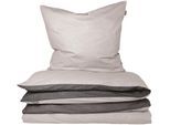 Wendebettwäsche SCHIESSER "Doubleface aus weicher Baumwolle mit edlem Melangeeffekt", grau (beige, braun), B/L: 155cm x 220cm, 1 Stk., 1 Stk., Feinbiber, B/L: 80cm x 80cm, 2 Stk., Feinbiber, Obermaterial: 100% Baumwolle, Bettwäsche, Wendebettwäsche, ab Größe 135x200 cm erhältlich, Made in Green