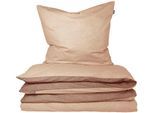 Wendebettwäsche SCHIESSER "Doubleface aus weicher Baumwolle mit edlem Melangeeffekt", beige (sand), B/L: 155cm x 220cm, 1 Stk., 1 Stk., Renforcé, B/L: 80cm x 80cm, 2 Stk., Renforcé, Obermaterial: 100% Baumwolle, Bettwäsche, Wendebettwäsche, ab Größe 135x200 cm erhältlich, Made in Green
