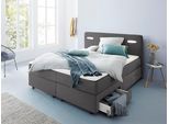Boxbett HOME AFFAIRE "Luan", grau (anthrazit), B:187cm L:211cm, Komplettbetten, Boxbett, Schubkästen, LED-Beleuchtung und Topper, in Breite 120 cm und 180 cm