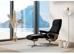Relaxsessel STRESSLESS "View", schwarz (schwarz batick), B:82cm H:109cm T:81cm, Leder BATICK: BATICK ist ein leicht korrigiertes, durchgefärbtes und genarbtes Möbelleder, bei dem die meisten Unebenheiten und Spuren in der Regel entfernt wurden., Sessel, Relaxsessel, mit Cross Base, Größe S, M & L, Holzakzent Eiche