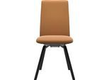 Polsterstuhl STRESSLESS "Laurel", braun (new caramel batick, schwarz), B:49cm H:92cm T:59cm, Leder BATICK: BATICK ist ein leicht korrigiertes, durchgefärbtes und genarbtes Möbelleder, bei dem die meisten Unebenheiten und Spuren in der Regel entfernt wurden., Stühle, Polsterstuhl, Low Back, Größe M, mit schräggestellten Beinen in Schwarz