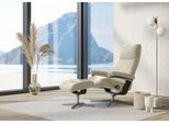 Relaxsessel STRESSLESS "View", beige (cream batick), B:91cm H:110cm T:85cm, Leder BATICK: BATICK ist ein leicht korrigiertes, durchgefärbtes und genarbtes Möbelleder, bei dem die meisten Unebenheiten und Spuren in der Regel entfernt wurden., Sessel, Relaxsessel, mit Hocker, mit Cross Base, Größe S, M & L, Holzakzent Schwarz