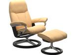 Relaxsessel STRESSLESS "Consul", gelb, B:82cm H:102cm T:72cm, Leder BATICK: BATICK ist ein leicht korrigiertes, durchgefärbtes und genarbtes Möbelleder, bei dem die meisten Unebenheiten und Spuren in der Regel entfernt wurden.;Leder PALOMA: PALOMA ist ein durchgefärbtes Semianilin-Möbelleder mit natürlicher Narbung.;ROHLEDER Stoff Q2 FARON: Ein fester zuverlässiger Bouclé mit einem strukturierten