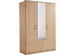 Kleiderschrank PRIESS "Husum", braun (livornobuchefarben), B:140cm H:196cm T:57cm, Holzwerkstoff, Schränke, Kleiderschrank, mit dekorativen Kranz, wahlweise mit Schubkästen