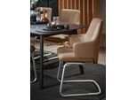 Polsterstuhl STRESSLESS "Laurel", braun (latte batick, chrom glänzend), B:58cm H:92cm T:60cm, Leder BATICK: BATICK ist ein leicht korrigiertes, durchgefärbtes und genarbtes Möbelleder, bei dem die meisten Unebenheiten und Spuren in der Regel entfernt wurden., Stühle, Polsterstuhl, Low Back mit Armlehne, Größe L, mit Beinen aus Stahl in Chrom glänzend