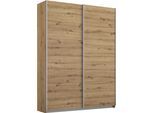 Schwebetürenschrank OTTO HOME "Kleiderschrank Schrank Garderobe Schlafzimmerschrank THANOS", braun (eiche artisan), B:136cm H:229cm T:62cm, Holzwerkstoff, Schränke, Schwebetürenschrank, Optional mit Spiegel, Metall-Griffleisten alufarben MADE IN GERMANY