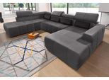 Wohnlandschaft DOMO COLLECTION "BRANDON whlw. mit Sitztiefenverstellung, whlw. Nierenkissen", grau (dunkelgrau), B:359cm H:80cm T:228cm, Kunstleder SOFTLUX;Luxus-Microfaser in Antikleder-Optik (100% Polyester);Luxus-Microfaser (100% Polyester), Sofas, Wohnlandschaft, mit Kopfteilverstellung, wahlweise Sitztiefenverstellung, U-Form