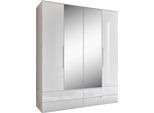 Drehtürenschrank SCHLAFKONTOR "Spice", weiß (weiß hochglanz), B:160cm H:208cm T:57cm, MDF, Melamin, Schränke, Drehtürenschrank