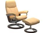 Relaxsessel STRESSLESS "Consul", gelb, B:82cm H:102cm T:72cm, Leder BATICK: BATICK ist ein leicht korrigiertes, durchgefärbtes und genarbtes Möbelleder, bei dem die meisten Unebenheiten und Spuren in der Regel entfernt wurden.;Leder PALOMA: PALOMA ist ein durchgefärbtes Semianilin-Möbelleder mit natürlicher Narbung.;ROHLEDER Stoff Q2 FARON: Ein fester zuverlässiger Bouclé mit einem strukturierten