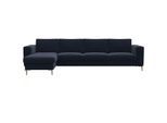 Ecksofa FLEXLUX "Fiore, super bequem durch hochwertigen Sitzaufbau mit Kaltschaum", blau (royal blau), B:295cm H:85cm T:159cm, 100% Polyester, Sofas, Ecksofa, breite Armlehnen, Füße Alu+ Eiche, L-Form