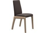 Polsterstuhl STRESSLESS "Laurel", braun (braun batick, eiche natur), B:57cm H:92cm T:59cm, Leder BATICK: BATICK ist ein leicht korrigiertes, durchgefärbtes und genarbtes Möbelleder, bei dem die meisten Unebenheiten und Spuren in der Regel entfernt wurden., Stühle, Polsterstuhl, Low Back, Größe M, mit abgerundeten Beinen in Eiche natur