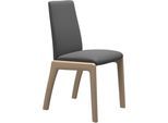 Polsterstuhl STRESSLESS "Laurel", grau (grau batick, eiche natur), B:57cm H:92cm T:59cm, Leder BATICK: BATICK ist ein leicht korrigiertes, durchgefärbtes und genarbtes Möbelleder, bei dem die meisten Unebenheiten und Spuren in der Regel entfernt wurden., Stühle, Polsterstuhl, Low Back, Größe M, mit abgerundeten Beinen in Eiche natur