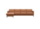 Ecksofa FLEXLUX "Fiore, L-Form", braun (modern cogna), B:280cm H:85cm T:159cm, 100% Echteder, Sofas, Ecksofa, schmale Armlehnen, Kaltschaum, Füße Alu+schwarz
