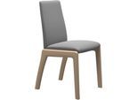 Polsterstuhl STRESSLESS "Laurel", grau (wild dove batick, eiche natur), B:57cm H:92cm T:59cm, Leder BATICK: BATICK ist ein leicht korrigiertes, durchgefärbtes und genarbtes Möbelleder, bei dem die meisten Unebenheiten und Spuren in der Regel entfernt wurden., Stühle, Polsterstuhl, Low Back, Größe M, mit abgerundeten Beinen in Eiche natur
