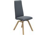 Polsterstuhl STRESSLESS "Laurel", blau (atlantic blau batick, eiche natur), B:49cm H:105cm T:60cm, Leder BATICK: BATICK ist ein leicht korrigiertes, durchgefärbtes und genarbtes Möbelleder, bei dem die meisten Unebenheiten und Spuren in der Regel entfernt wurden., Stühle, Polsterstuhl, High Back, Größe M, mit schräggestellten Beinen in Eiche natur