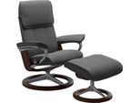 Relaxsessel STRESSLESS "Admiral", grau (grau batick), B:84cm H:100cm T:73cm, Leder BATICK: BATICK ist ein leicht korrigiertes, durchgefärbtes und genarbtes Möbelleder, bei dem die meisten Unebenheiten und Spuren in der Regel entfernt wurden., Sessel, Relaxsessel, mit Signature Base, Größe M & L, Gestell Braun