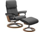 Relaxsessel STRESSLESS "Admiral", grau (grau batick), B:93cm H:103cm T:79cm, Leder BATICK: BATICK ist ein leicht korrigiertes, durchgefärbtes und genarbtes Möbelleder, bei dem die meisten Unebenheiten und Spuren in der Regel entfernt wurden., Sessel, Relaxsessel, mit Signature Base, Größe M & L, Gestell Eiche