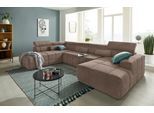 Wohnlandschaft DOMO COLLECTION "BRANDON whlw. mit Sitztiefenverstellung, whlw. Nierenkissen", braun (cappucino), B:359cm H:80cm T:228cm, Kunstleder SOFTLUX;Luxus-Microfaser in Antikleder-Optik (100% Polyester);Luxus-Microfaser (100% Polyester), Sofas, Wohnlandschaft, mit Kopfteilverstellung, wahlweise Sitztiefenverstellung, U-Form
