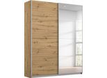 Schwebetürenschrank OTTO HOME "Kleiderschrank Schrank Garderobe Schlafzimmerschrank THANOS", braun (eiche artisan mit spiegel), B:136cm H:197cm T:62cm, Holzwerkstoff, Schränke, Schwebetürenschrank, Optional mit Spiegel, Metall-Griffleisten alufarben MADE IN GERMANY