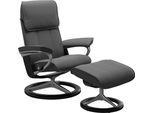 Relaxsessel STRESSLESS "Admiral", grau (grau batick), B:93cm H:103cm T:79cm, Leder BATICK: BATICK ist ein leicht korrigiertes, durchgefärbtes und genarbtes Möbelleder, bei dem die meisten Unebenheiten und Spuren in der Regel entfernt wurden., Sessel, Relaxsessel, mit Signature Base, Größe M & L, Gestell Schwarz