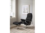 Relaxsessel STRESSLESS "Sunrise", schwarz (schwarz paloma), B:79cm H:103cm T:73cm, Leder PALOMA: PALOMA ist ein durchgefärbtes Semianilin-Möbelleder mit natürlicher Narbung., Sessel, Relaxsessel, mit Hocker, mit Cross Base, Größe S, M & L, Holzakzent Wenge