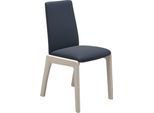 Polsterstuhl STRESSLESS "Laurel", blau (oxford blau paloma, eiche gekalkt), B:57cm H:92cm T:59cm, Leder PALOMA: PALOMA ist ein durchgefärbtes Semianilin-Möbelleder mit natürlicher Narbung., Stühle, Polsterstuhl, Low Back, Größe M, mit abgerundeten Beinen in Eiche gekalkt