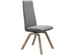 Polsterstuhl STRESSLESS "Laurel", grau (wild dove batick, eiche natur), B:49cm H:105cm T:60cm, Leder BATICK: BATICK ist ein leicht korrigiertes, durchgefärbtes und genarbtes Möbelleder, bei dem die meisten Unebenheiten und Spuren in der Regel entfernt wurden., Stühle, Polsterstuhl, High Back, Größe M, mit schräggestellten Beinen in Eiche natur
