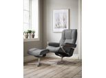 Relaxsessel STRESSLESS "Mayfair", grau (dunkelgrau dinamica), B:79cm H:102cm T:73cm, Microfaser DINAMICA (88% Polyester, 12% Polyurethan), Sessel, Relaxsessel, mit Hocker, mit Cross Base, Größe S, M & L, Holzakzent Schwarz