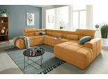 Wohnlandschaft DOMO COLLECTION "BRANDON whlw. mit Sitztiefenverstellung, whlw. Nierenkissen", orange (mango), B:359cm H:80cm T:228cm, Kunstleder SOFTLUX;Luxus-Microfaser in Antikleder-Optik (100% Polyester);Luxus-Microfaser (100% Polyester), Sofas, Wohnlandschaft, mit Kopfteilverstellung, wahlweise Sitztiefenverstellung, U-Form