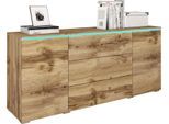 Sideboard HOME AFFAIRE "VERA, grifflos", braun (eichefarben votan), B:150cm H:67,9cm T:39,5cm, Sideboards, Sideboard, verstellbare Einlegeböden, Wahlweise mit oder ohne Beleuchtung