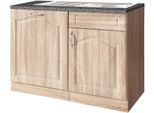 Spülenschrank WIHO KÜCHEN "Linz", braun (front: landhaus eiche, korpus: sonoma eiche, arbeitsplatte: granit grau), B:110cm H:85cm T:60cm, Schränke, Spülenschrank, 110 cm breit, inkl. Tür/Sockel für Geschirrspüler, in Landhaus-Optik