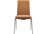 Polsterstuhl STRESSLESS "Laurel", braun (new caramel batick, chrom glänzend), B:57cm H:92cm T:59cm, Leder BATICK: BATICK ist ein leicht korrigiertes, durchgefärbtes und genarbtes Möbelleder, bei dem die meisten Unebenheiten und Spuren in der Regel entfernt wurden., Stühle, Polsterstuhl, Low Back, Größe M, mit Beinen aus Stahl in Chrom glänzend