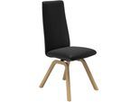 Polsterstuhl STRESSLESS "Laurel", schwarz (schwarz batick, eiche natur), B:49cm H:105cm T:60cm, Leder BATICK: BATICK ist ein leicht korrigiertes, durchgefärbtes und genarbtes Möbelleder, bei dem die meisten Unebenheiten und Spuren in der Regel entfernt wurden., Stühle, Polsterstuhl, High Back, Größe M, mit schräggestellten Beinen in Eiche natur
