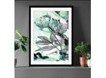 Bild QUEENCE "Elise", blau (farbe rahmen: schwarz, farbe bild(er): blau, grau), B:50cm H:60cm, Acrylglas, Holz, Papier, Bilder, Bild, gerahmt, Rose