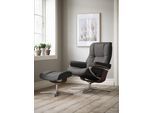 Relaxsessel STRESSLESS "Mayfair", grau (rock paloma), B:83cm H:102cm T:74cm, Leder PALOMA: PALOMA ist ein durchgefärbtes Semianilin-Möbelleder mit natürlicher Narbung., Sessel, Relaxsessel, mit Hocker, mit Cross Base, Größe S, M & L, Holzakzent Braun